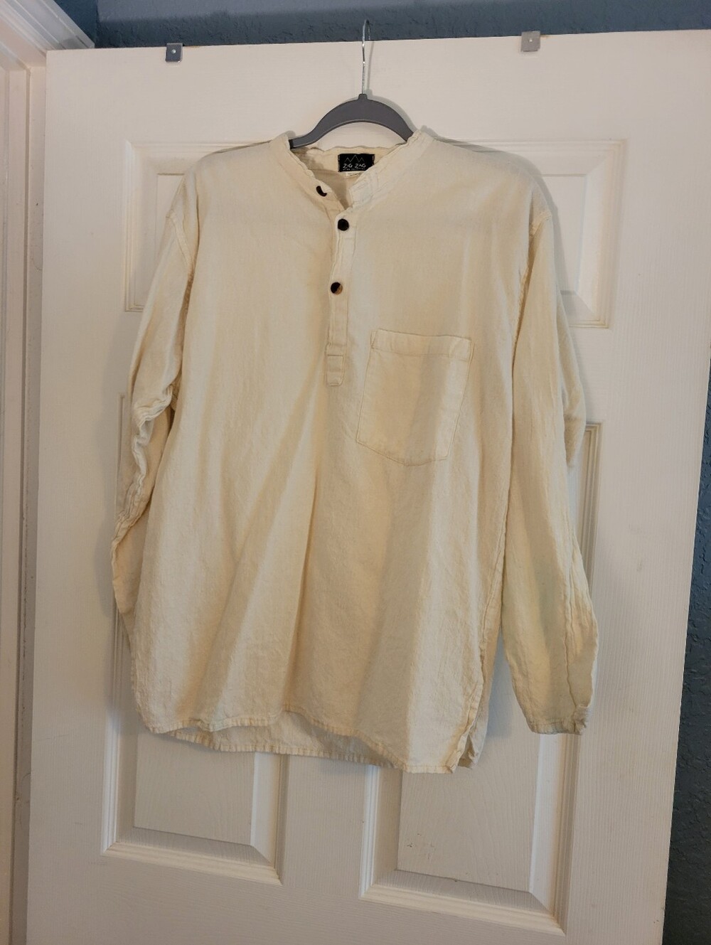 Zig Zag Asian Collection Cream Colored Button Up Tunic Top Size XL